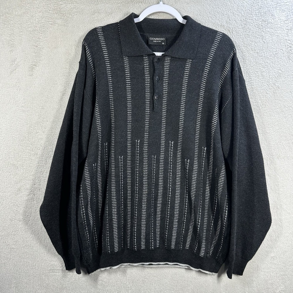 Gionfriddo Collared Henley Sweater Men's XL Merino Wool Blend Italian Black